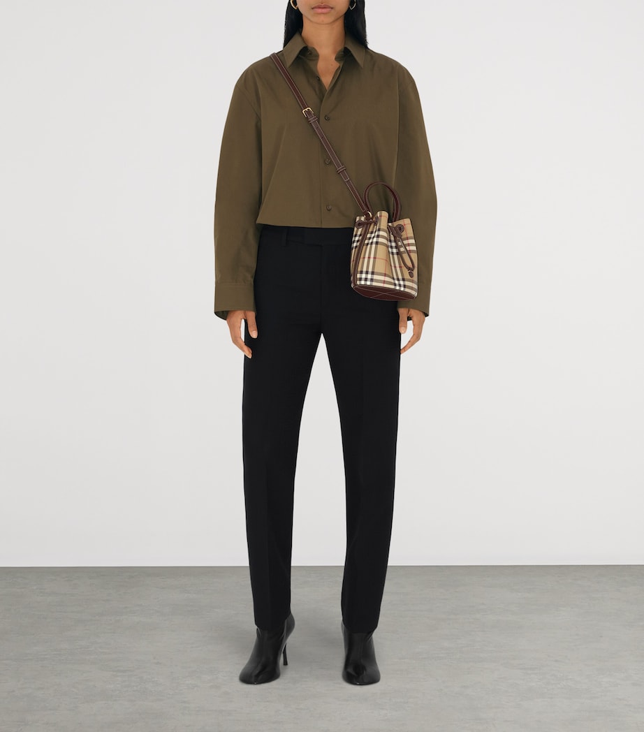 Beige Mini Check Bucket Bag