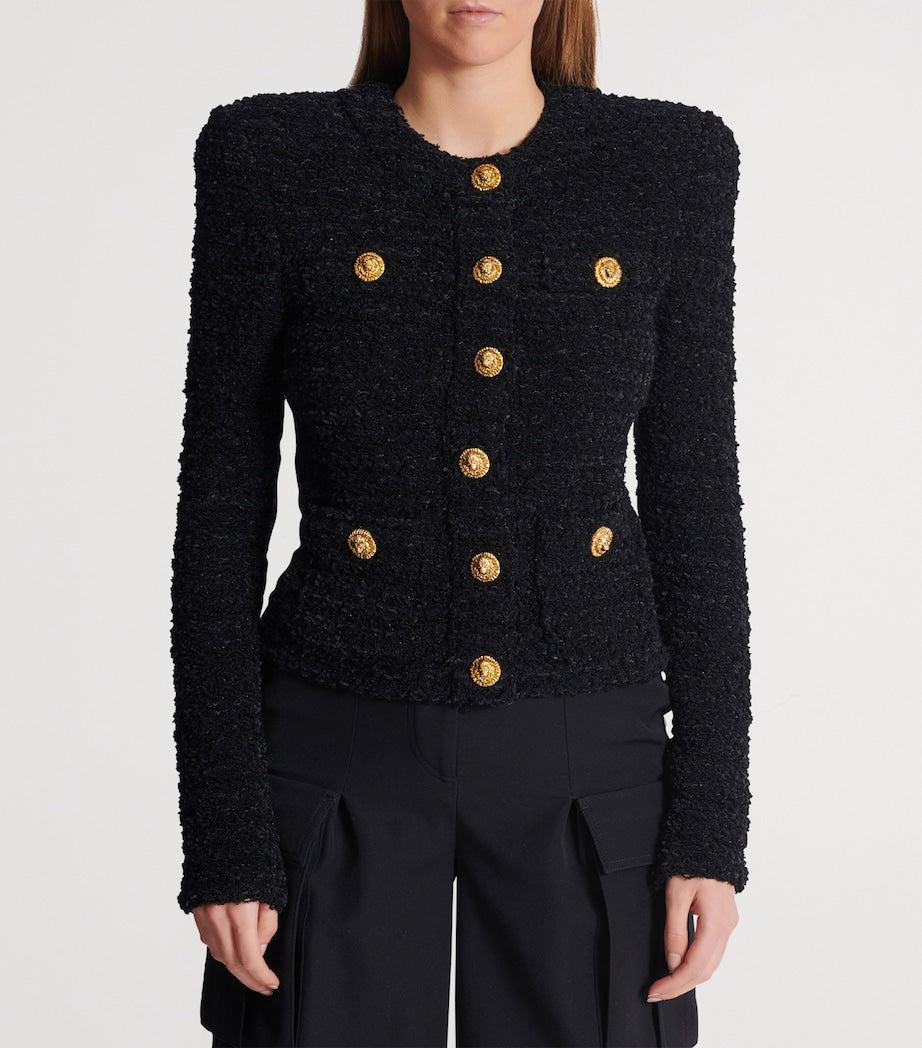 Balmain Black Tweed Button-Up Jacket