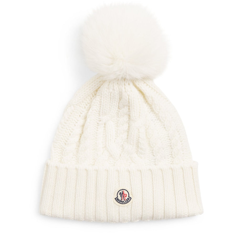 Moncler White Virgin Wool-Cashmere Pom-Pom Beanie