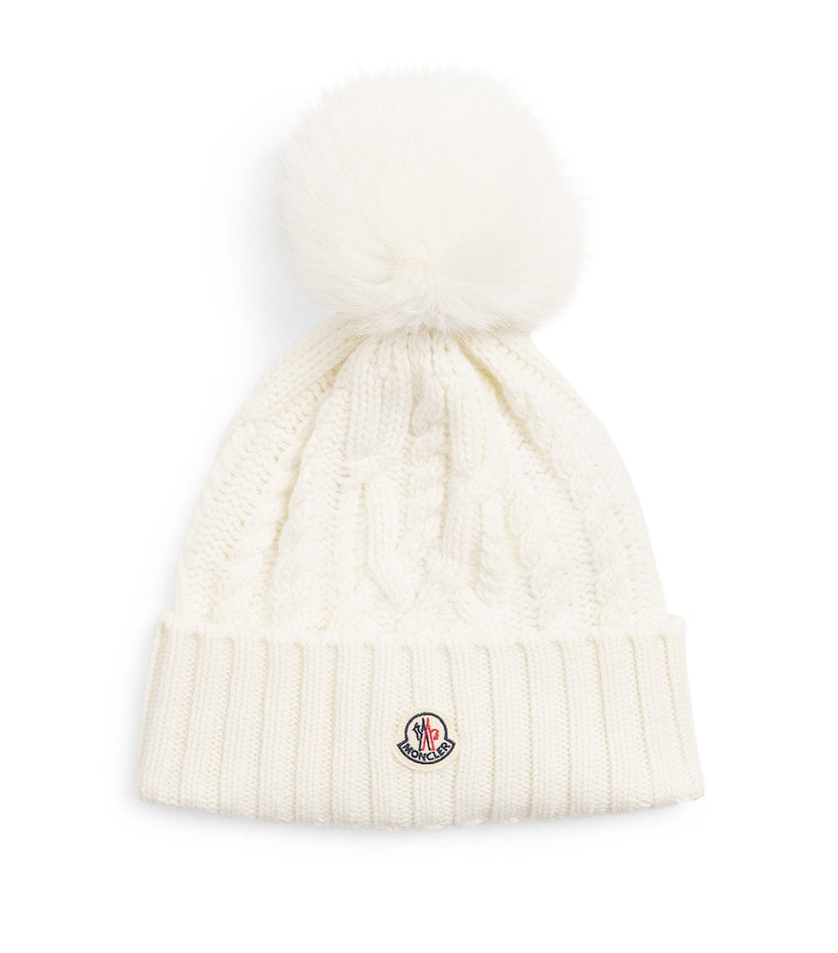 Moncler White Virgin Wool-Cashmere Pom-Pom Beanie