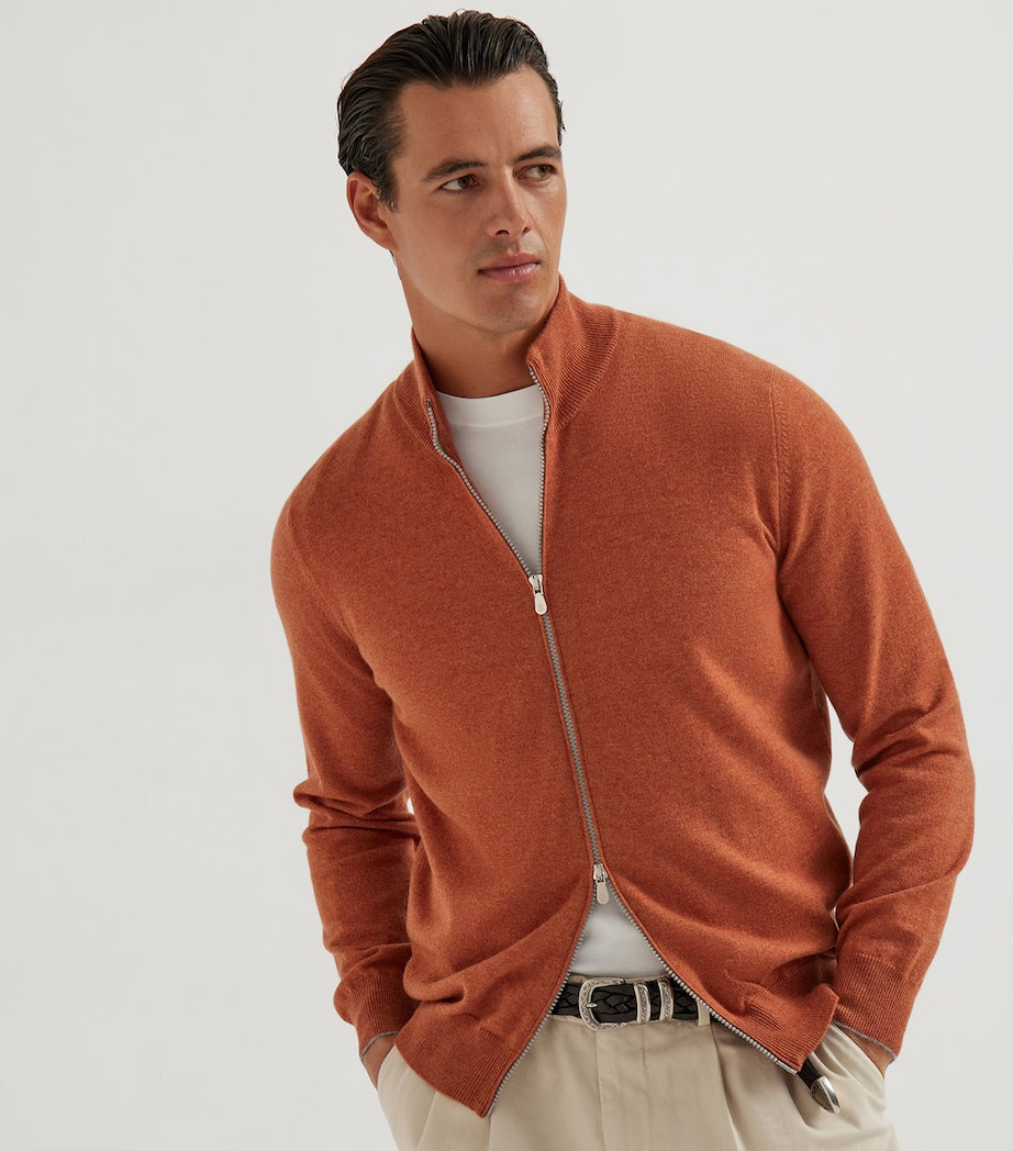 Brunello Cucinelli Yellow Cashmere Zip-Up Cardigan