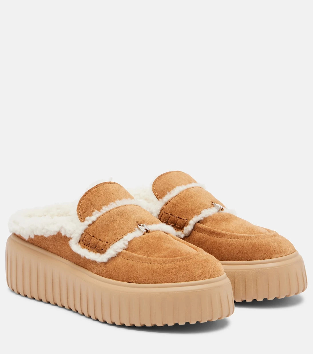 Hogan - Shearling-trimmed suede slippers