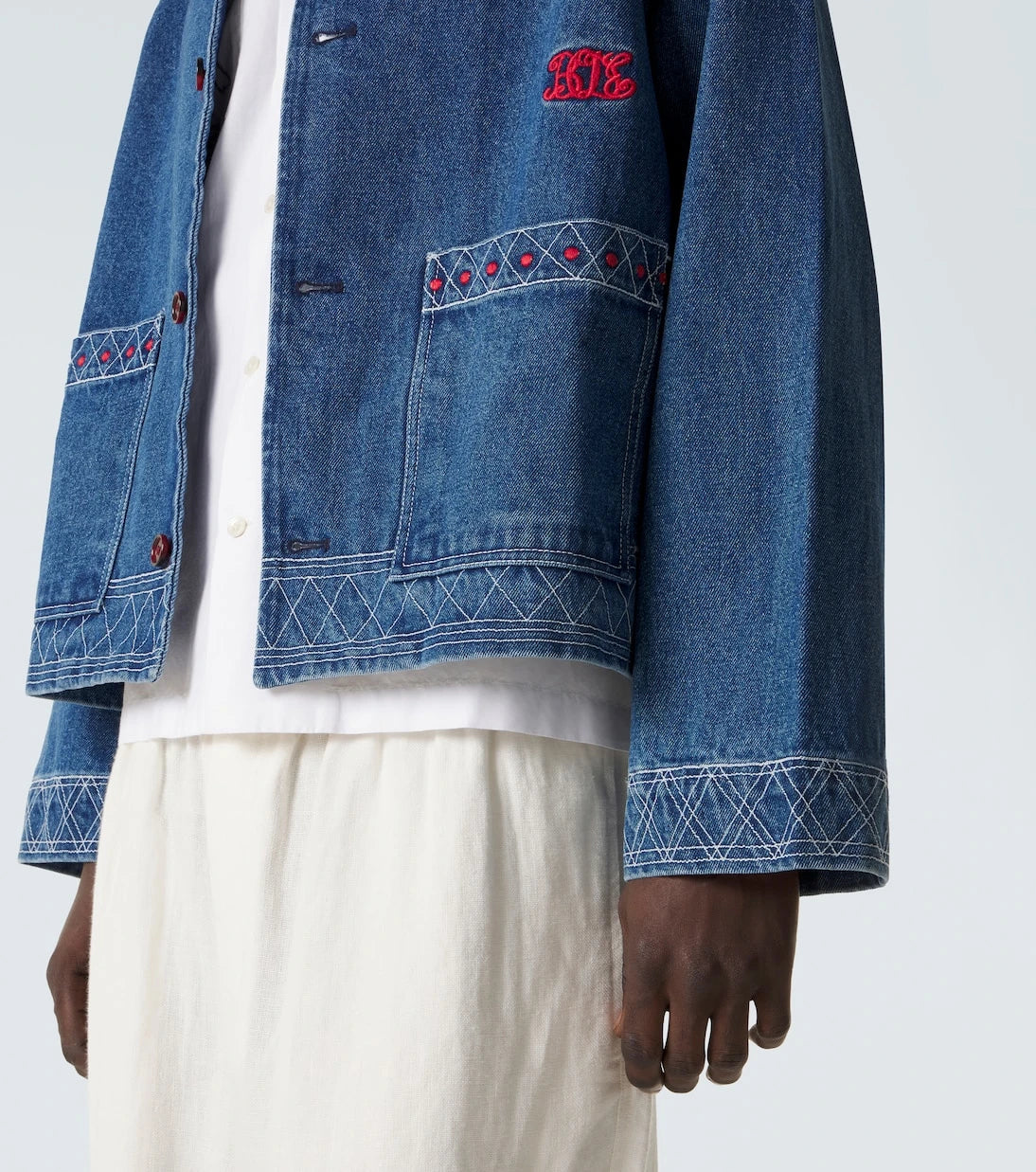 Bode - Embroidered wool and cotton denim jacket