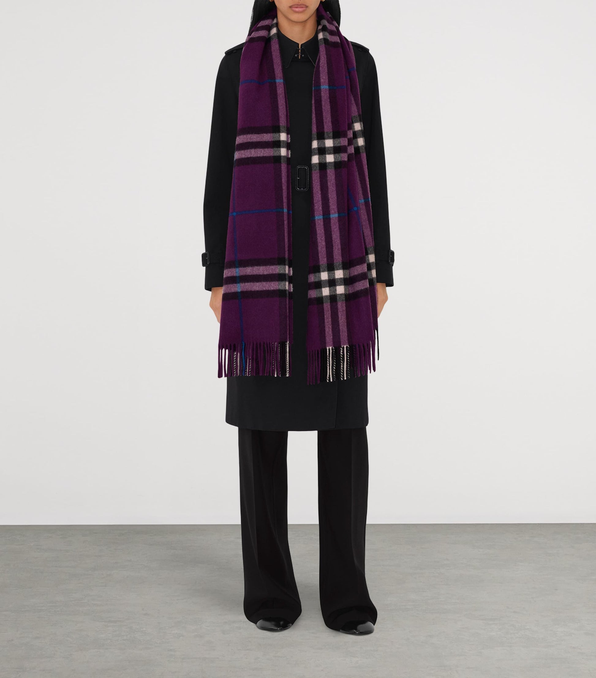 Purple Cashmere Wide Check Scarf