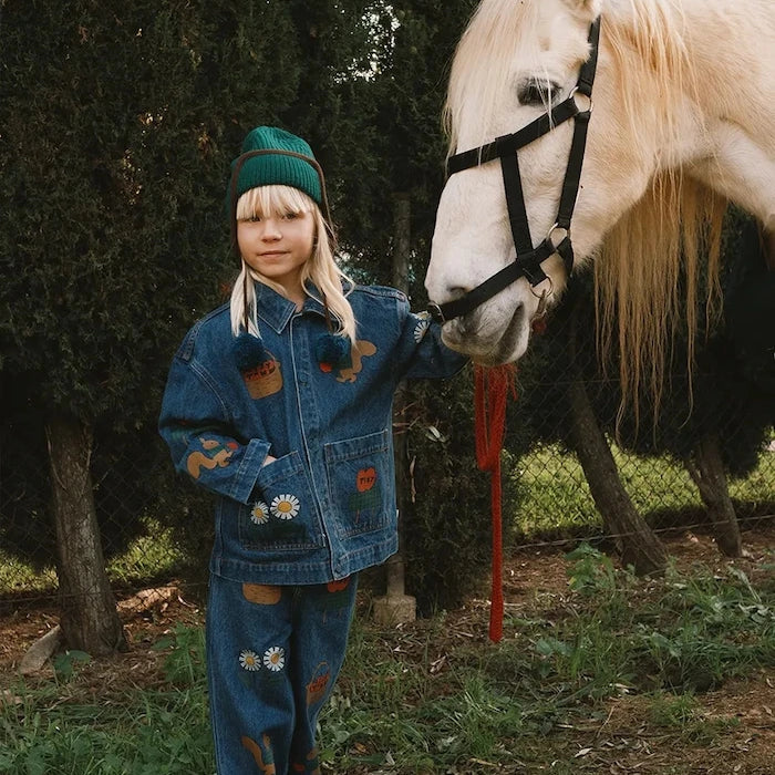 Pamuktan çocuk denim ceketi TINY APPLES JACKET
