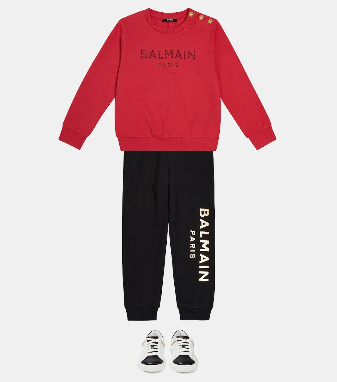 Balmain Kids - سويت شيرت من قطن الجيرسي بشعار الماركة