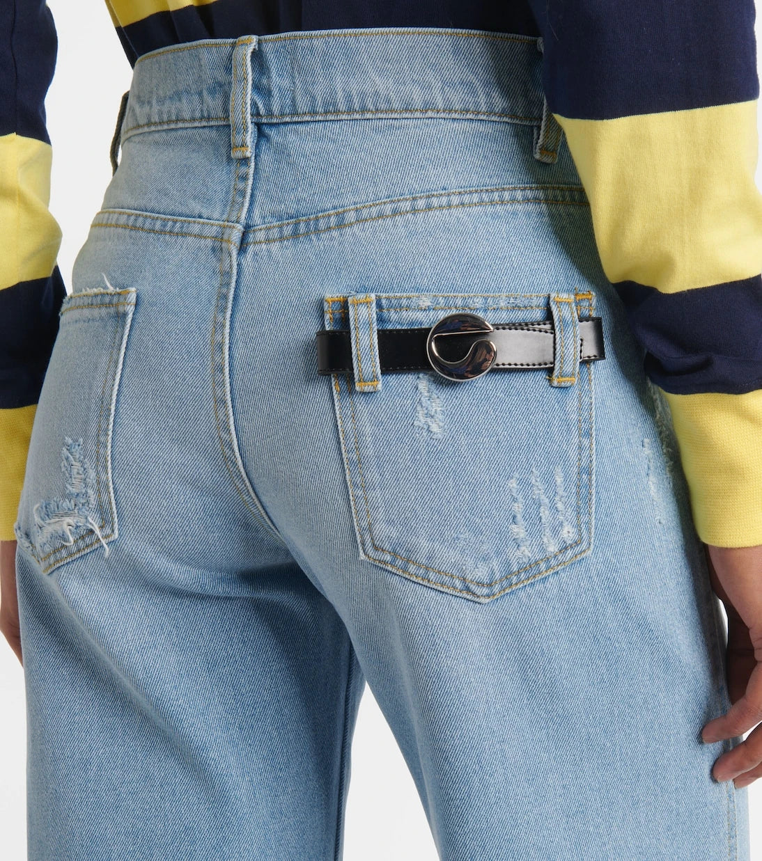Coperni - Leather-trimmed wide-leg jeans