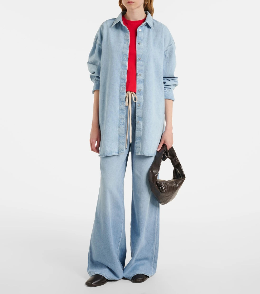 7 For All Mankind - بنطلون جينز واسع الساق بخصر عالٍ سهل الارتداء