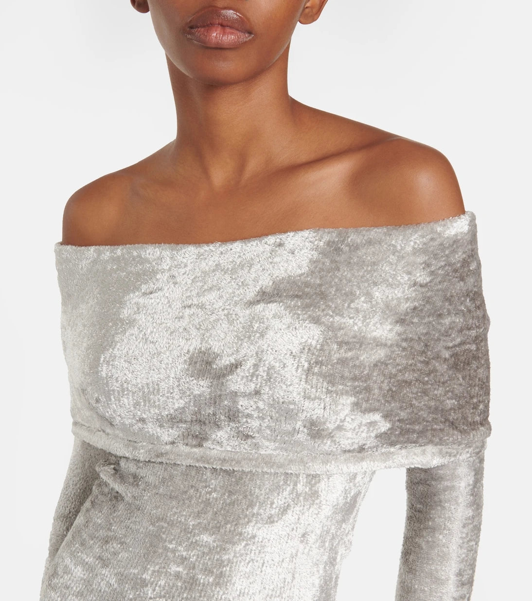 Alaïa - Off-shoulder velvet midi dress
