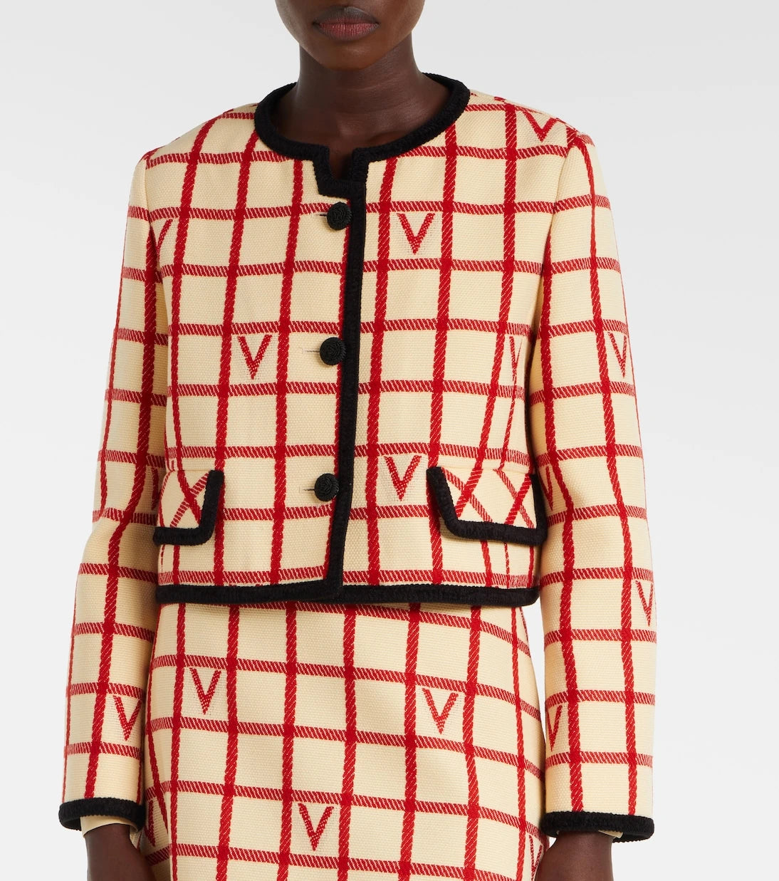 Valentino - VLogo checked wool and cotton jacket