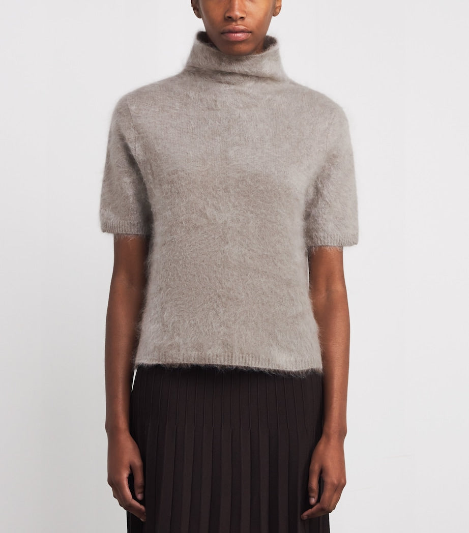 Soft Goat Beige Brushed Cashmere Short-Sleeve Sweater