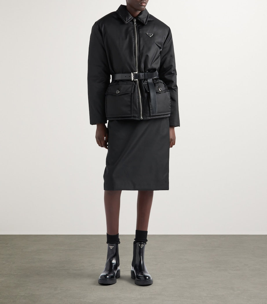 Prada Black Re-Nylon Down Belted Jacket