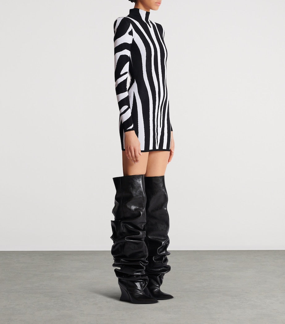 Balmain Black Knitted Zebra Mini Dress