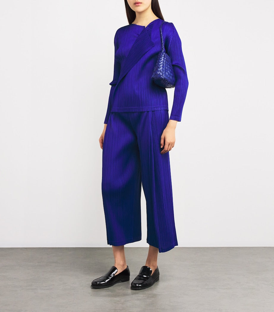 Pleats Please Issey Miyake Blue Long-Sleeve Light Wave Top