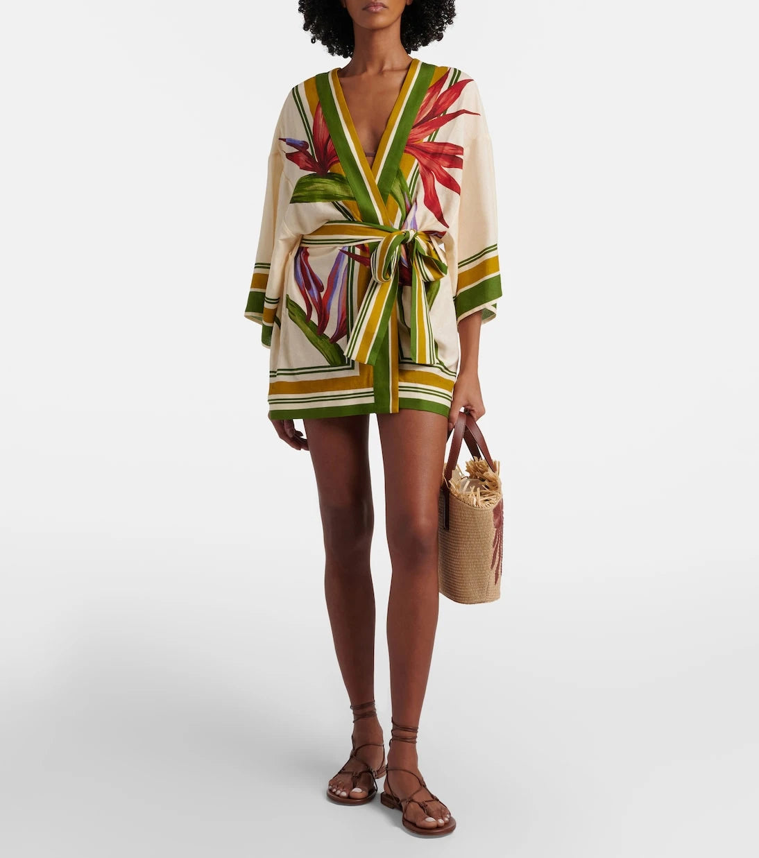 Farm Rio - Strilitizia floral linen-blend kaftan