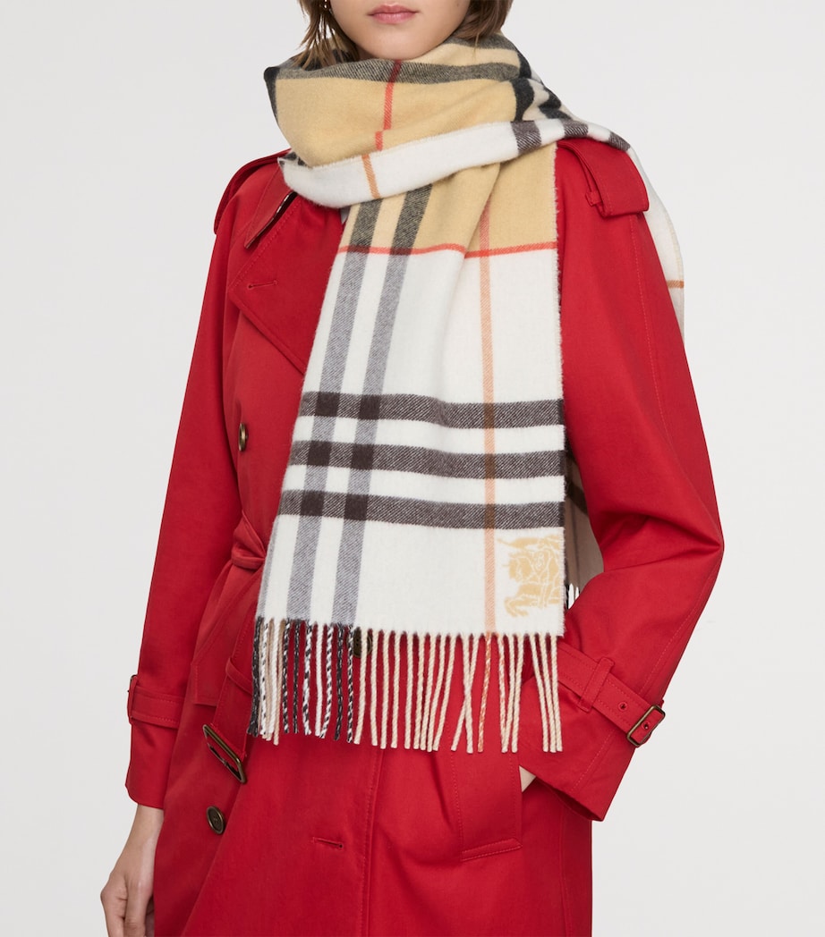 White Cashmere Contrast Check Scarf
