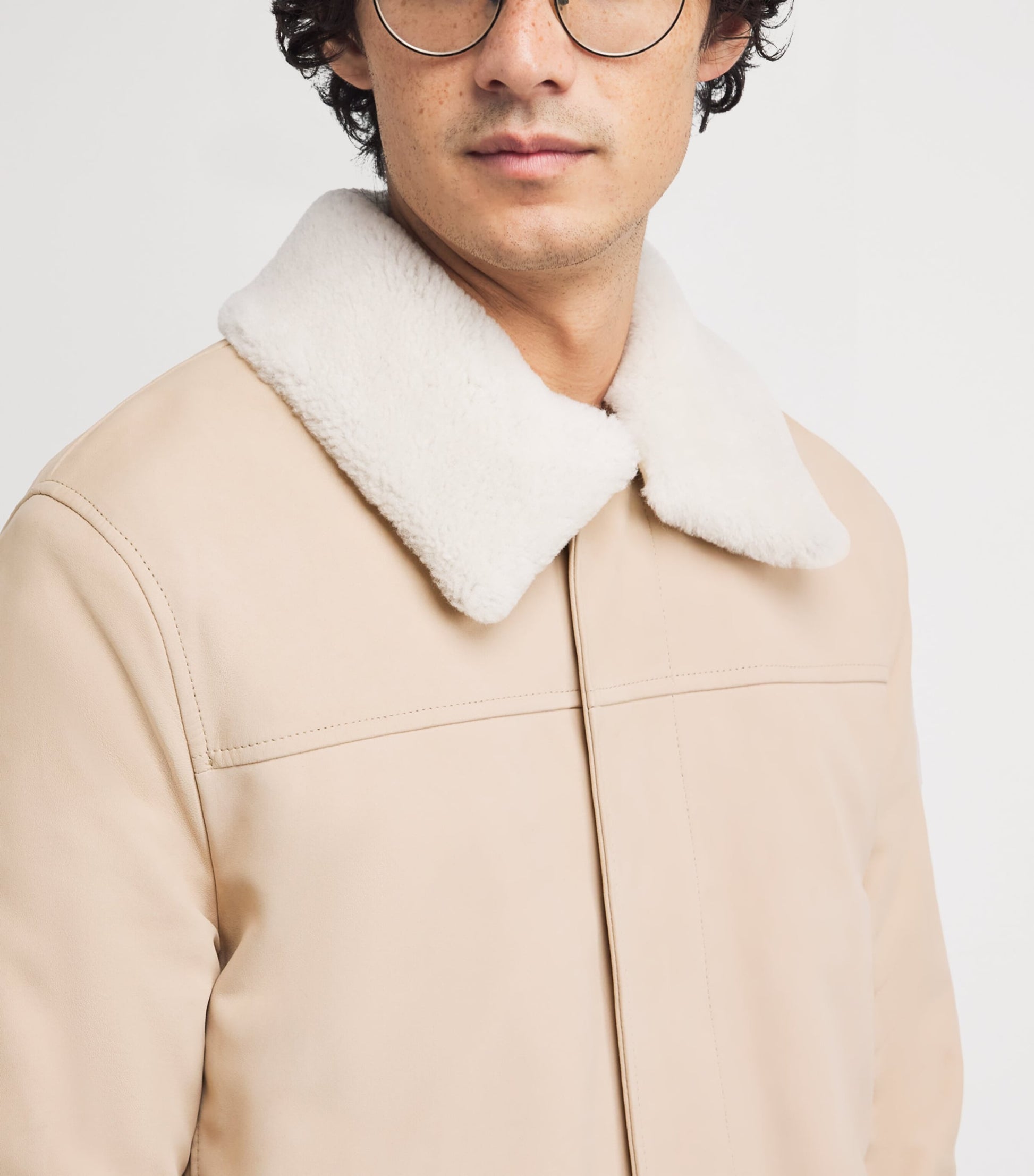 Eleventy Beige Nubuck Leather Shearling-Collar Parka