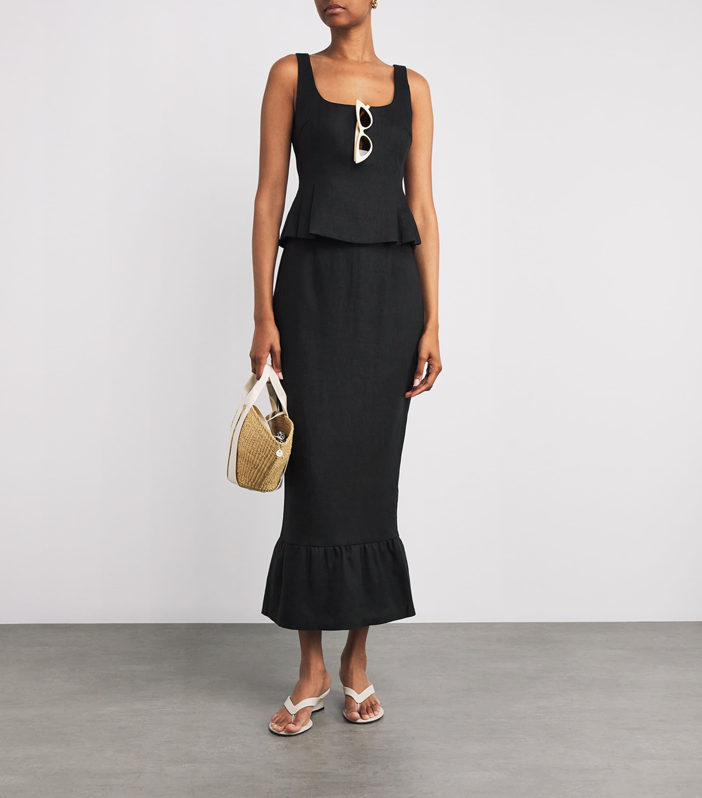 Posse Black Linen Rosalie Peplum Top