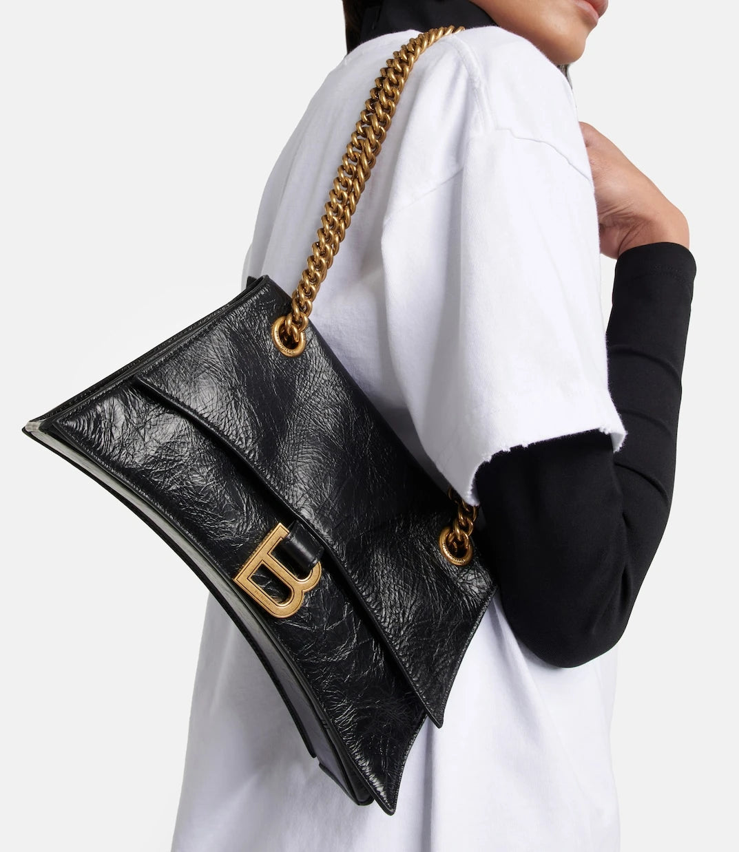 Balenciaga - حقيبة كتف Crush Small من الجلد