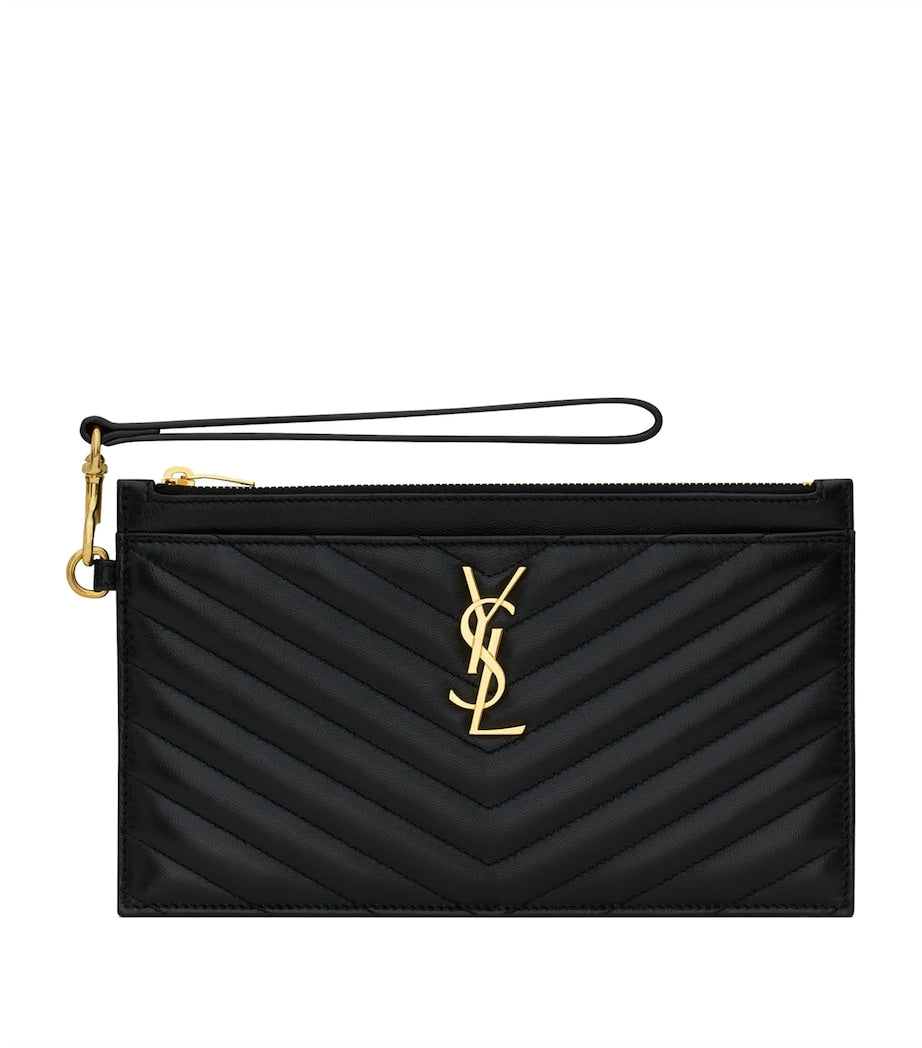 Saint Laurent Black Large Cassandre Matelassé Pouch