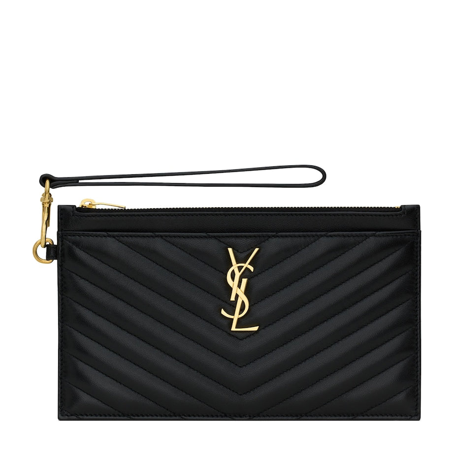 Saint Laurent Black Large Cassandre Matelassé Pouch