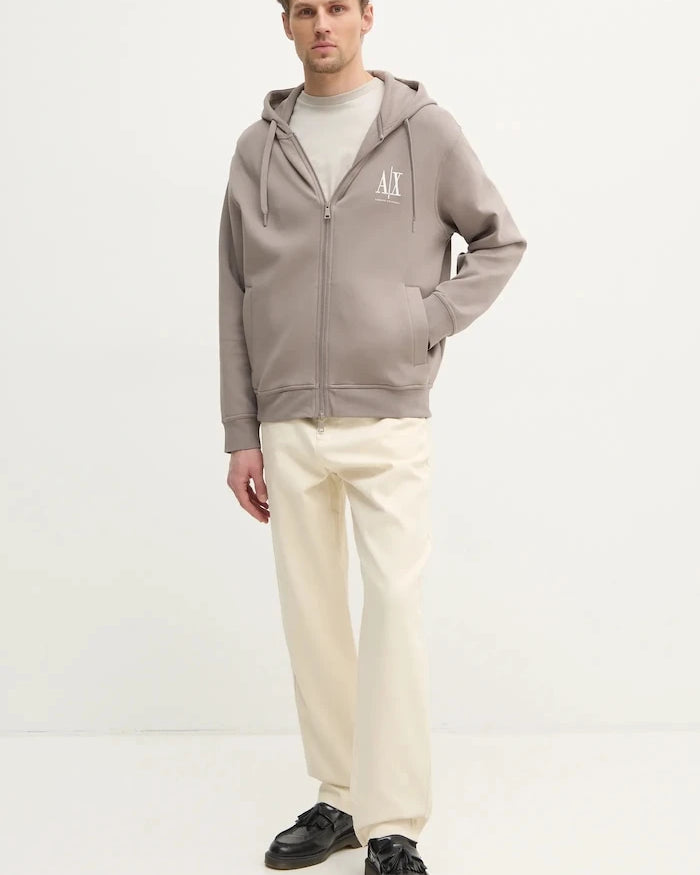 Armani Exchange fermuarlı kapüşonlu erkek pamuklu sweatshirt