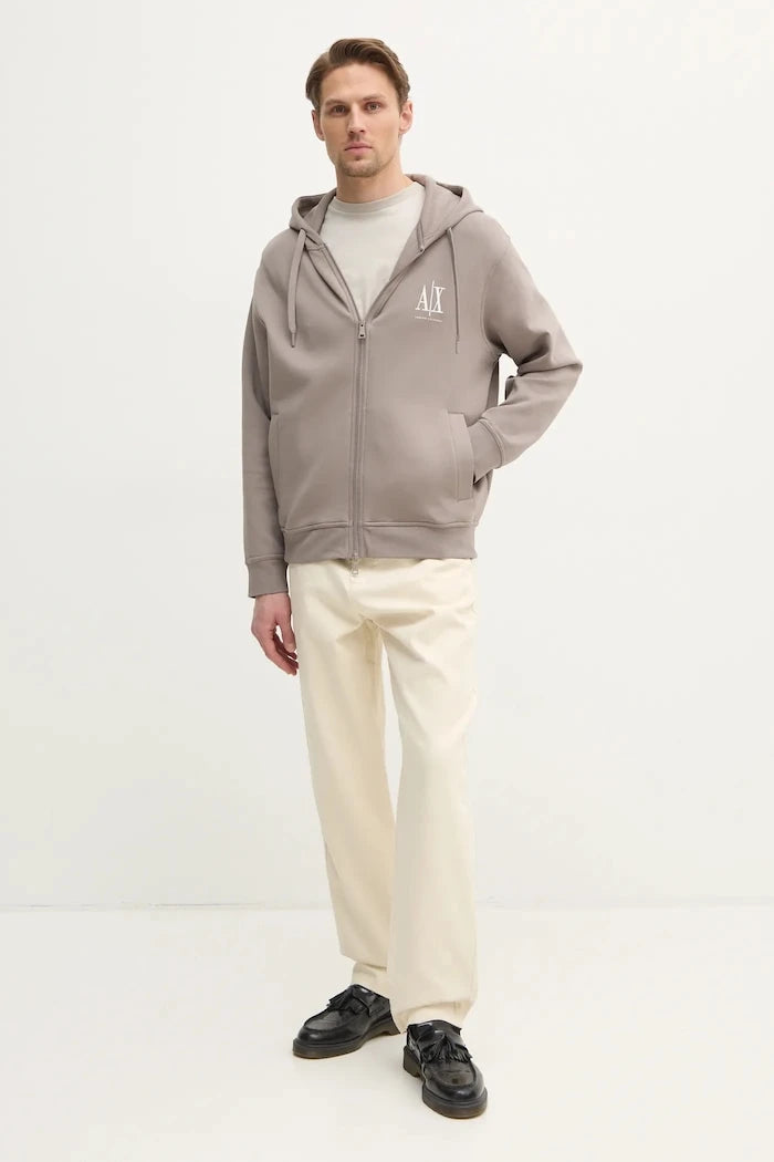 Armani Exchange fermuarlı kapüşonlu erkek pamuklu sweatshirt