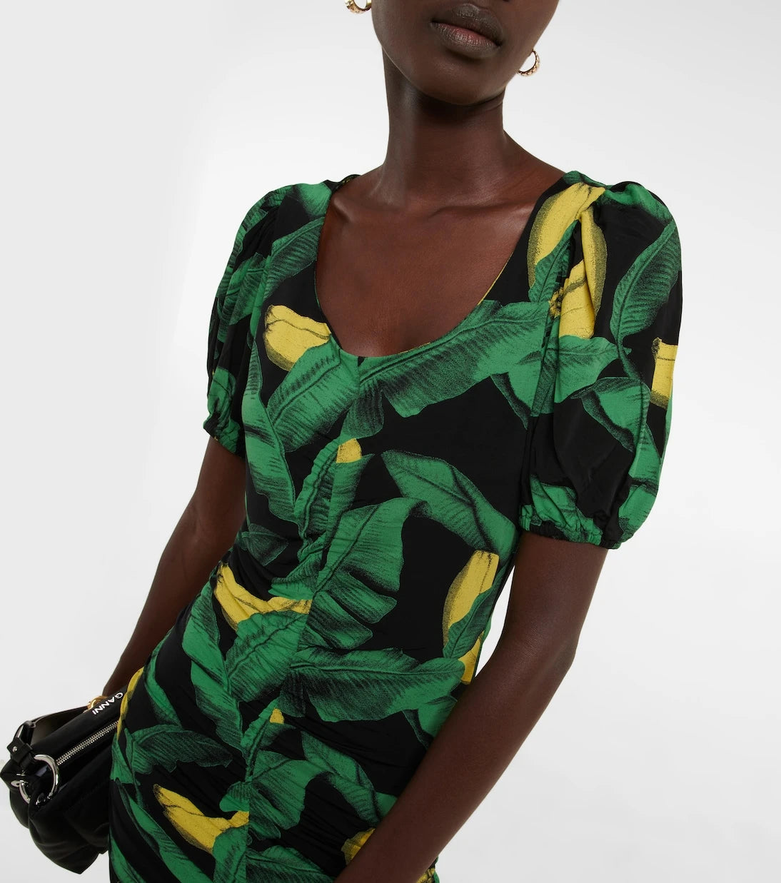 Ganni - Printed ruched mini dress