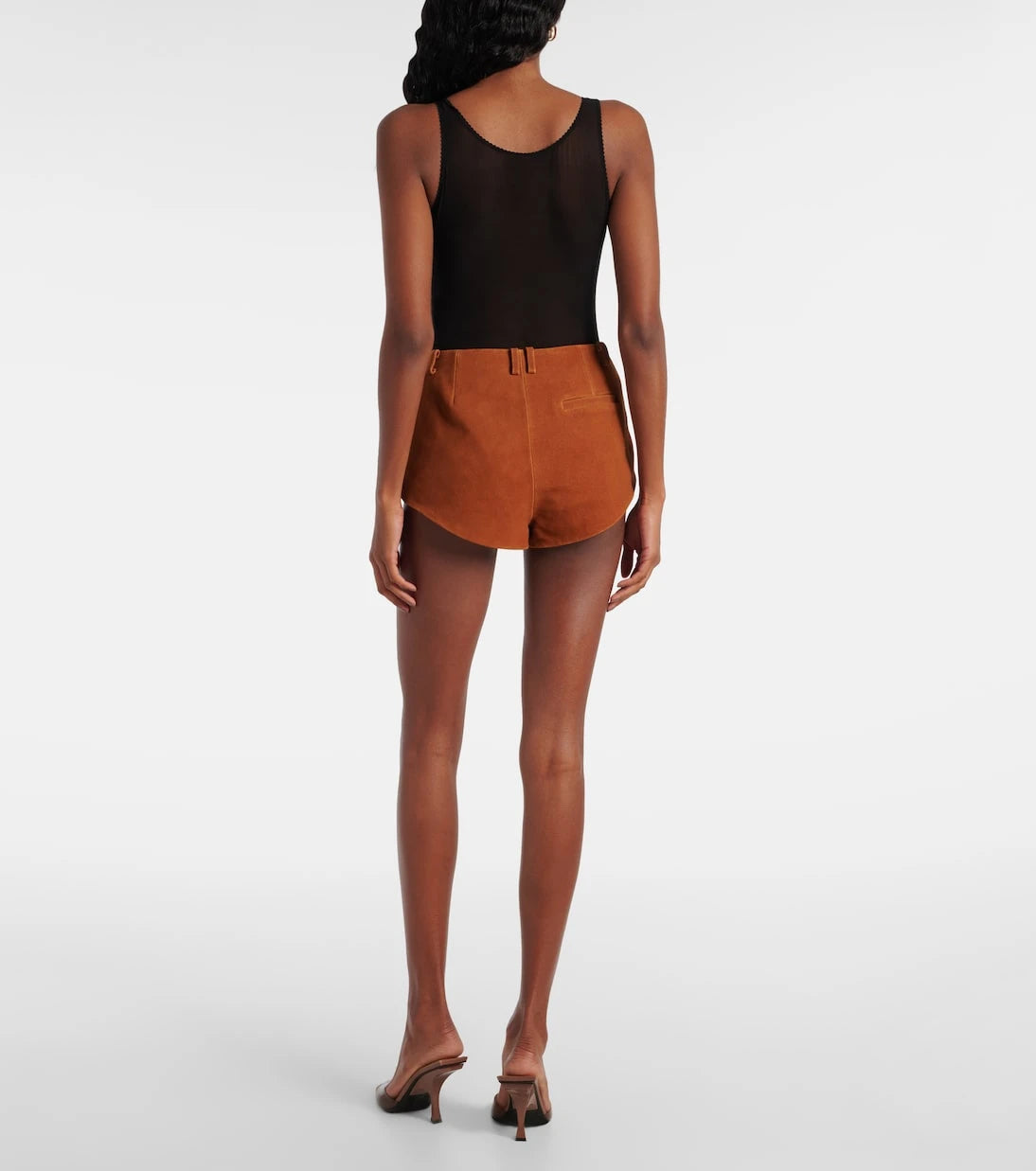 Self-Portrait - High-rise suede shorts