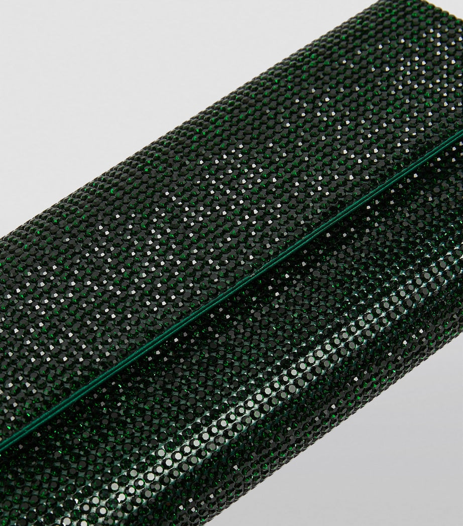 Green Satin Crystal-Embellished Perry Clutch Bag