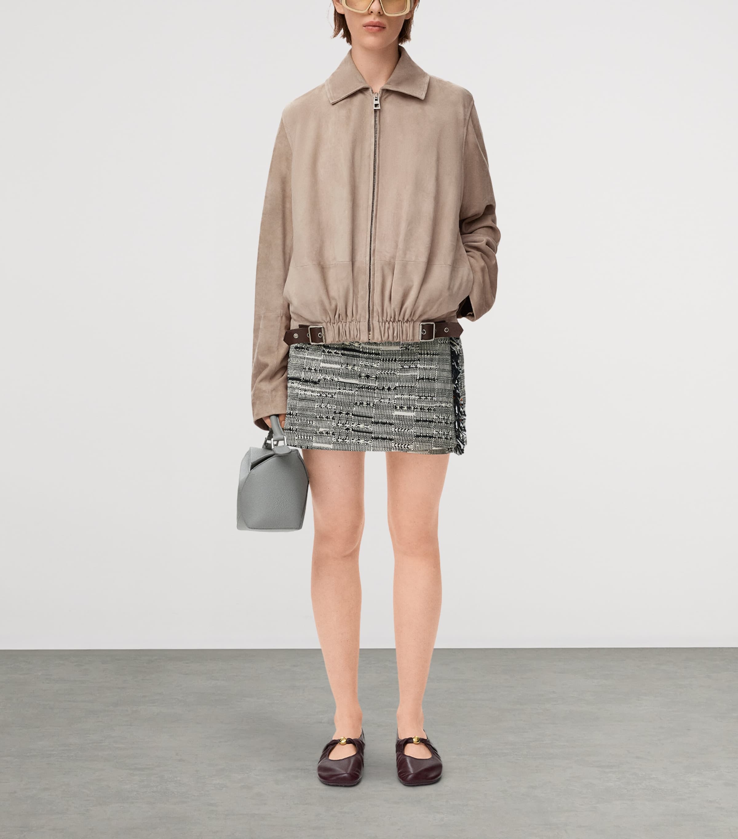 Beige Suede Buckled Shirt Jacket