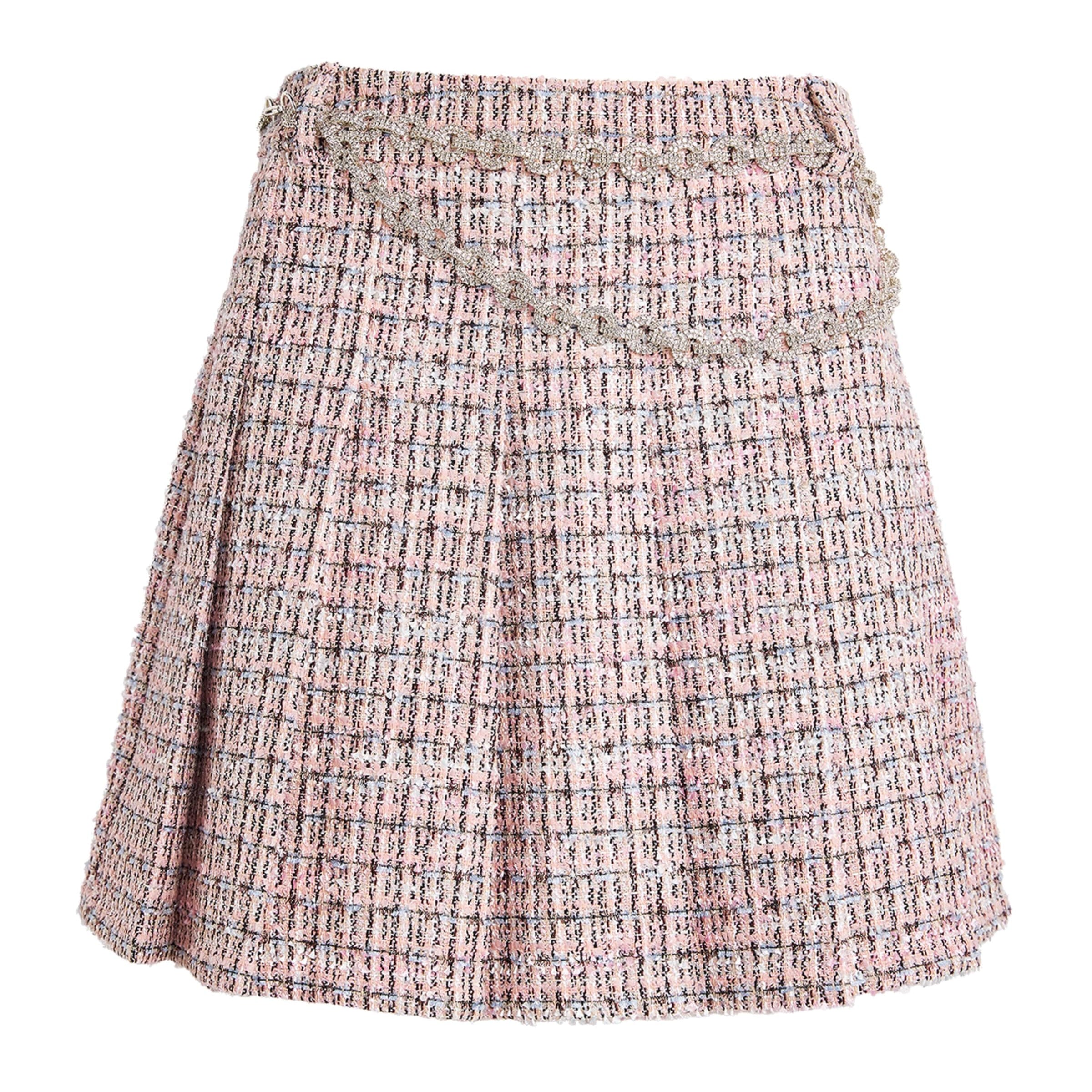 Self-Portrait Pink Bouclé Pleated Mini Skirt