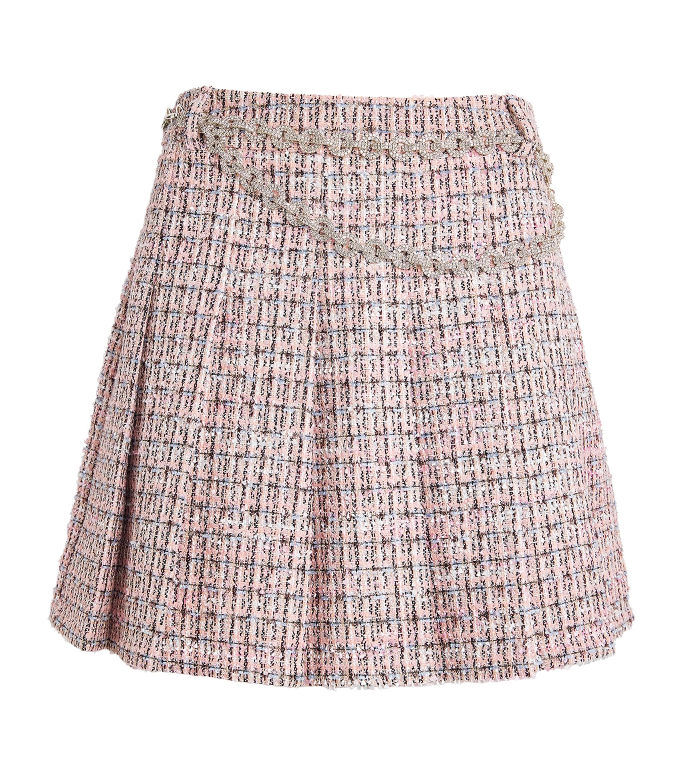 Self-Portrait Pink Bouclé Pleated Mini Skirt