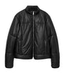 Black Leather Furse Puffer Jacket