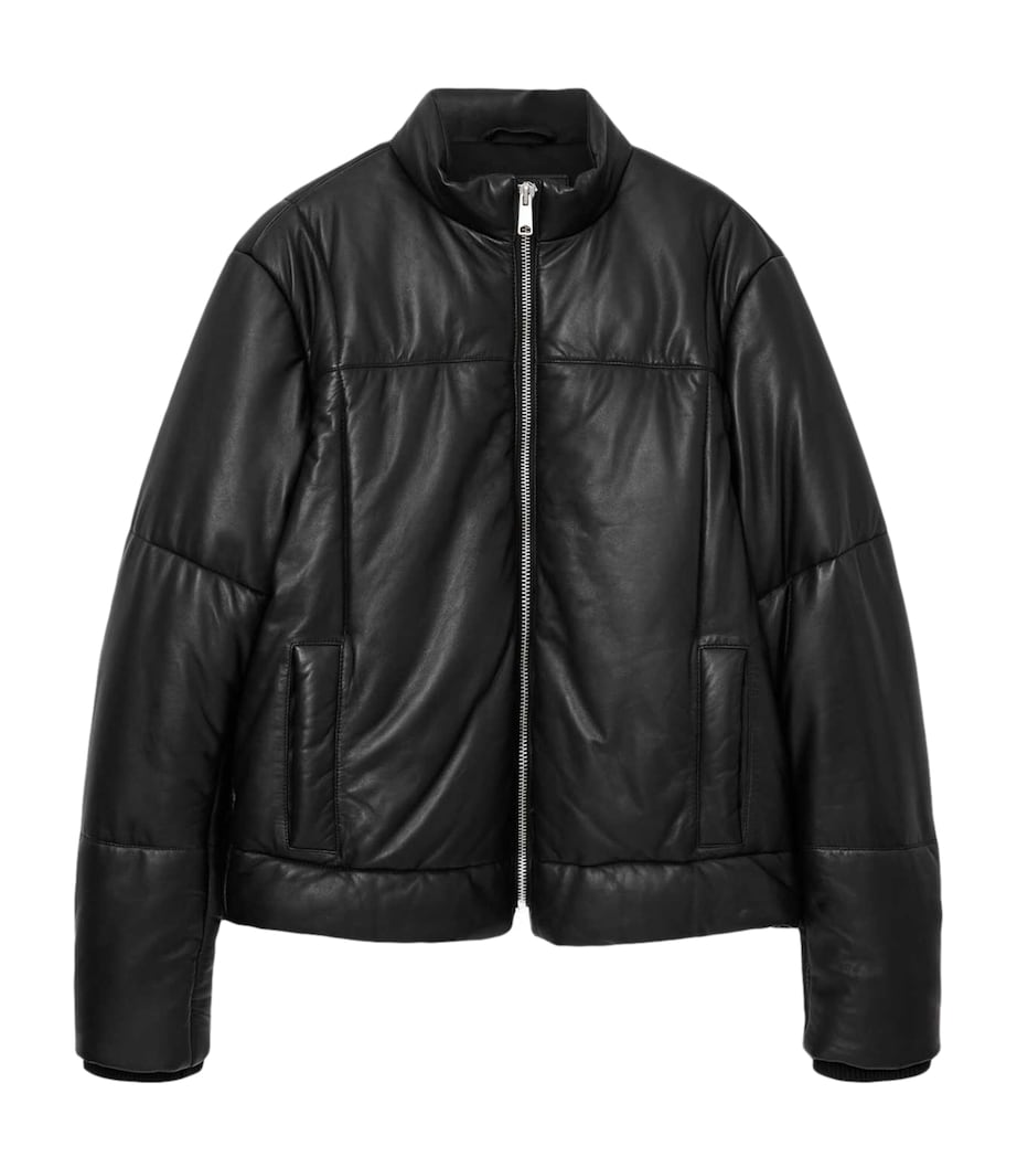 Black Leather Furse Puffer Jacket