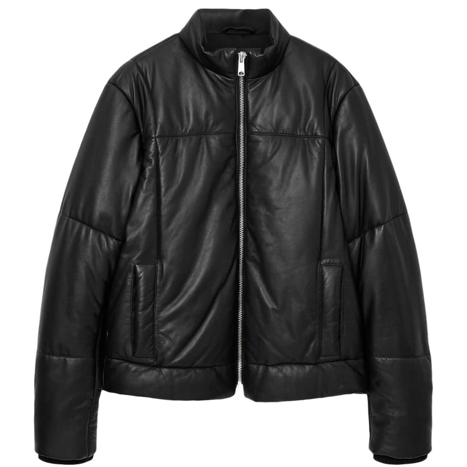 AllSaints Black Leather Furse Puffer Jacket