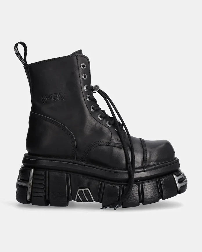 New Rock Nomada Negro + Tower Negro Acero E14 Deri Kısa Bot
