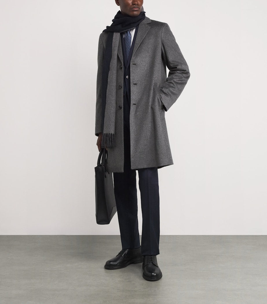 Blue Cashmere Single-Breasted Coat