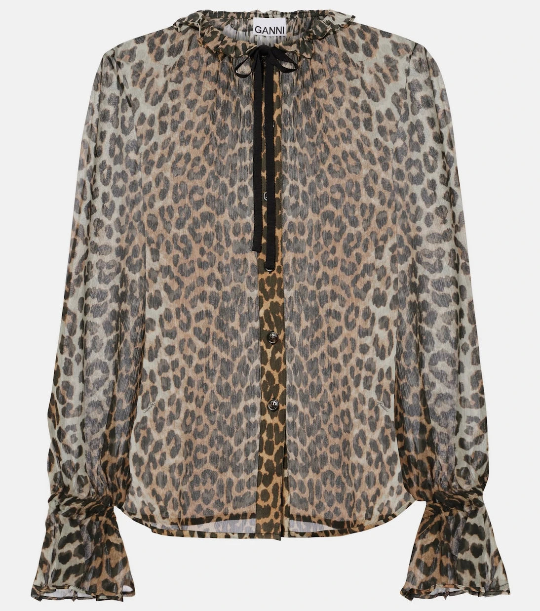 Ganni - Leopard-print tie-neck chiffon blouse