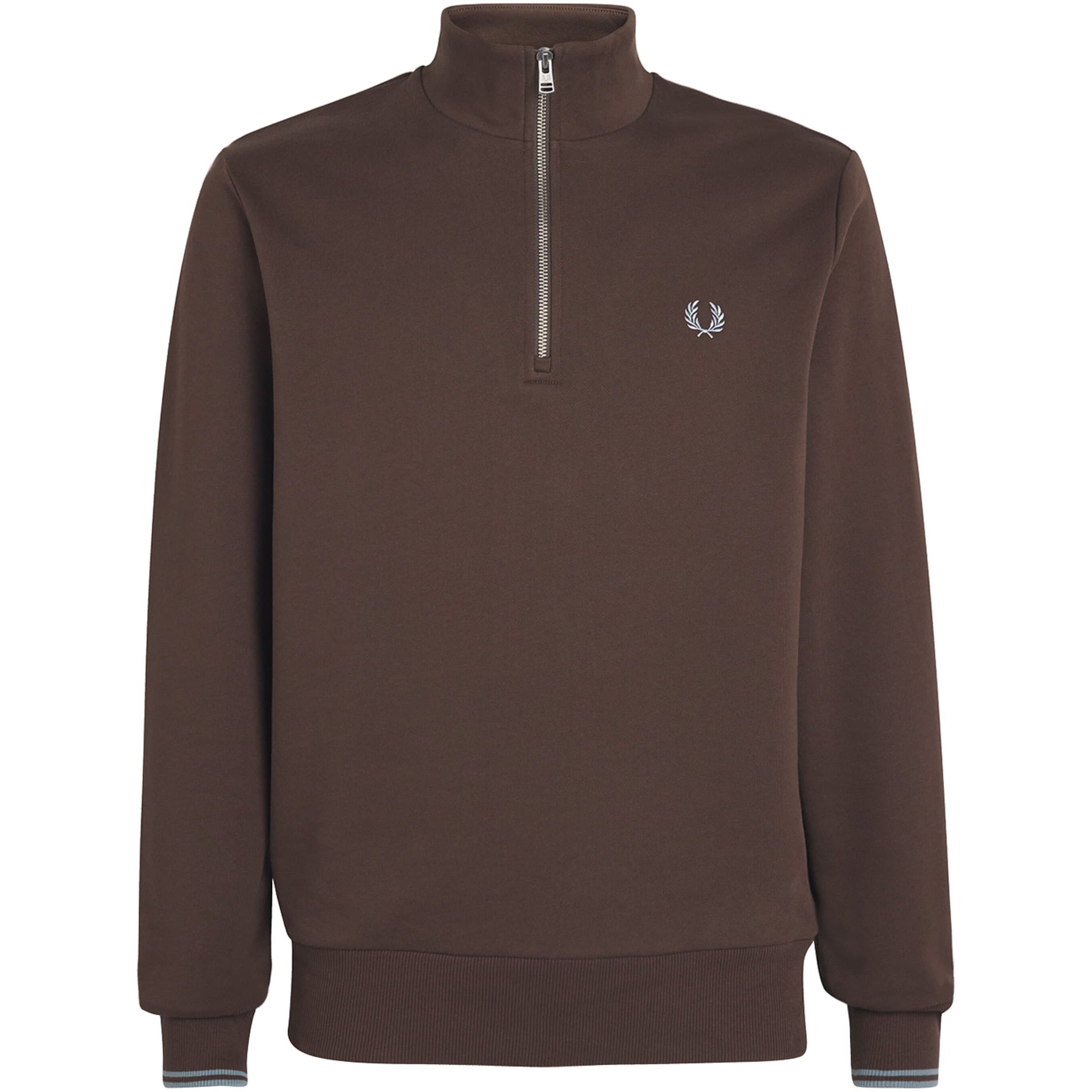 Fred Perry Brown Cotton Quarter-Zip Sweatshirt