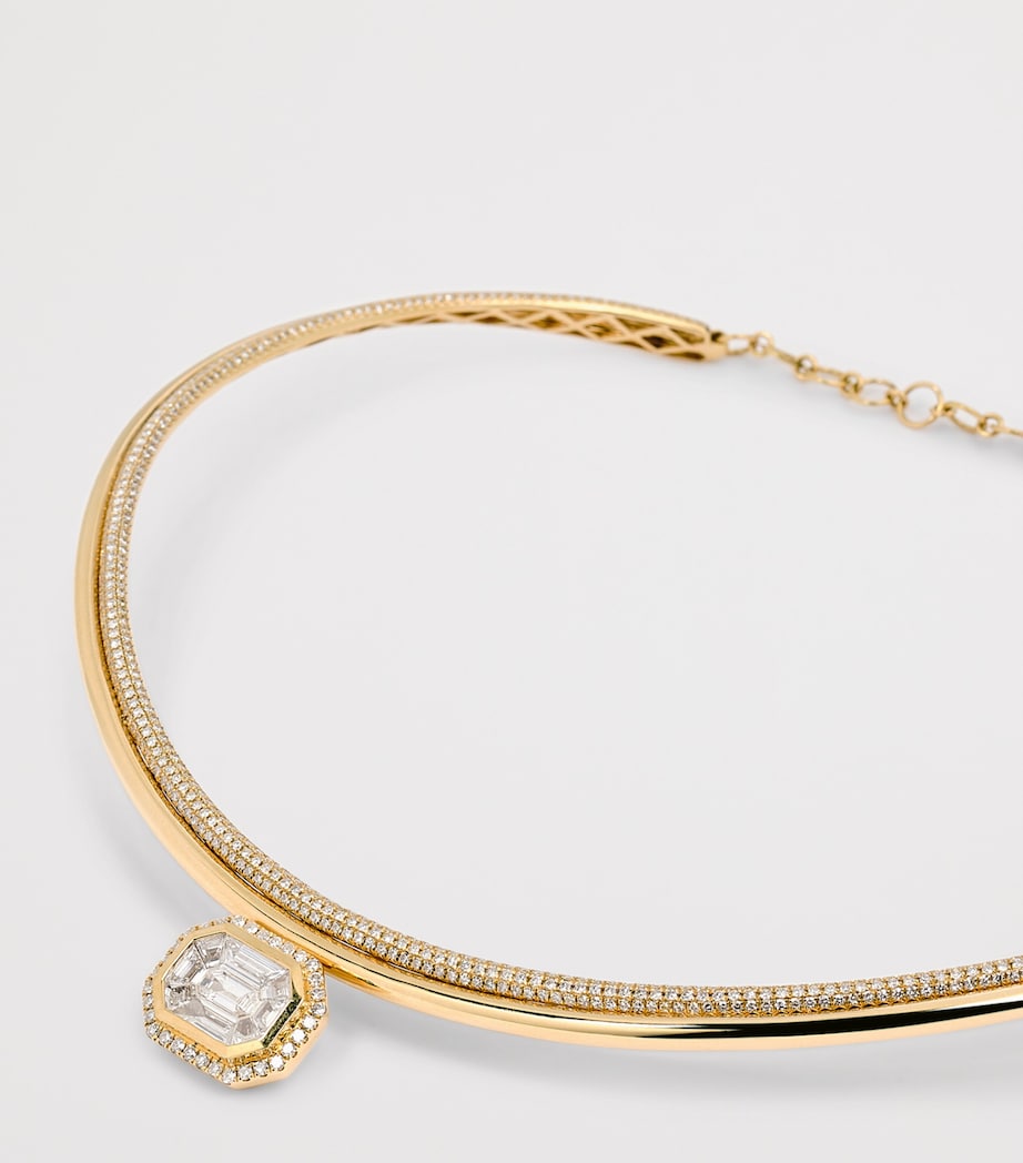 SHAY Yellow Gold and Diamond Floating Bezel Necklace