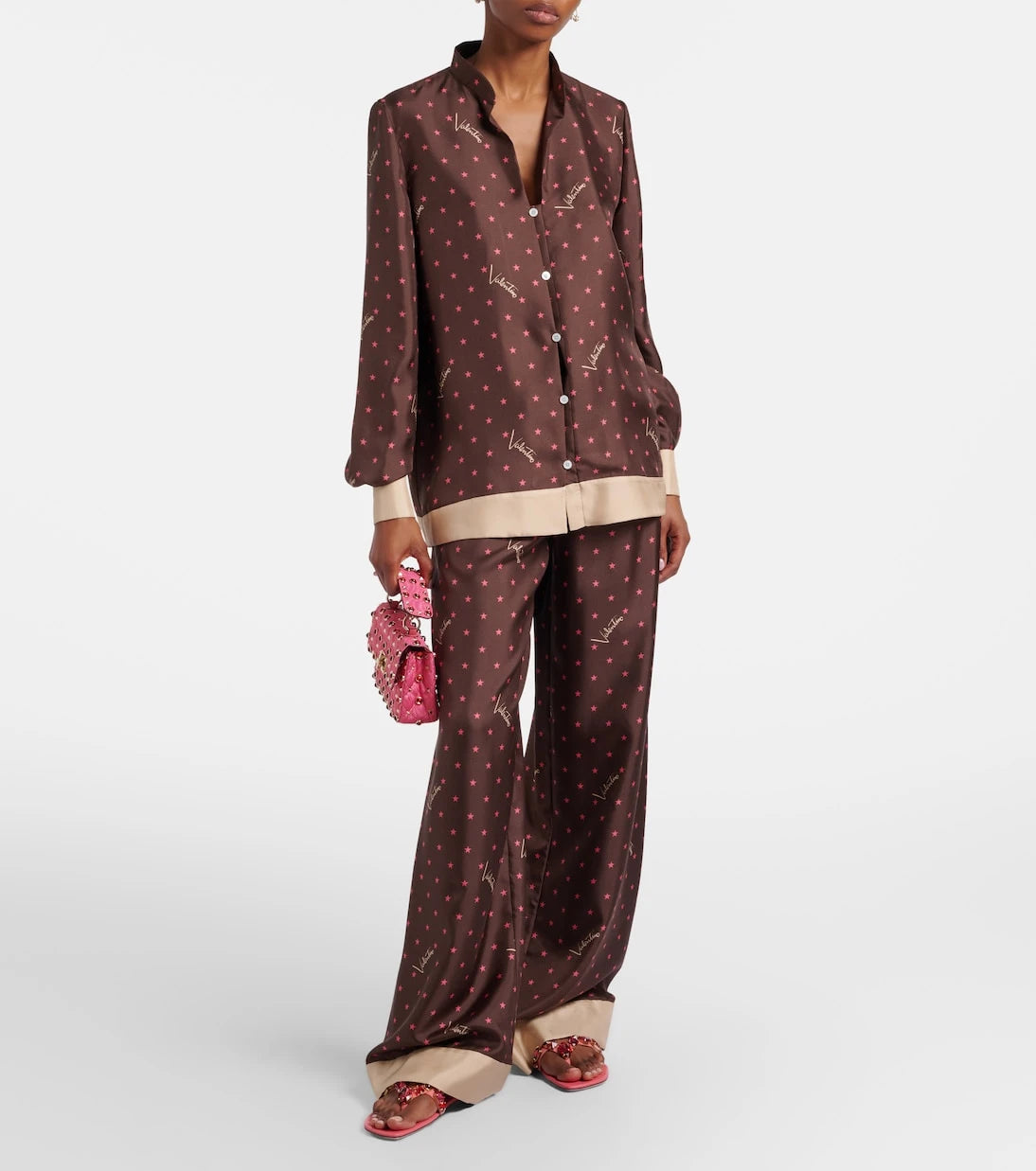 Valentino - Printed silk twill pajama shirt