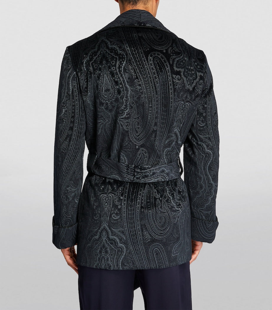 Silk-Lined Paisley Smoking Jacket NAVY