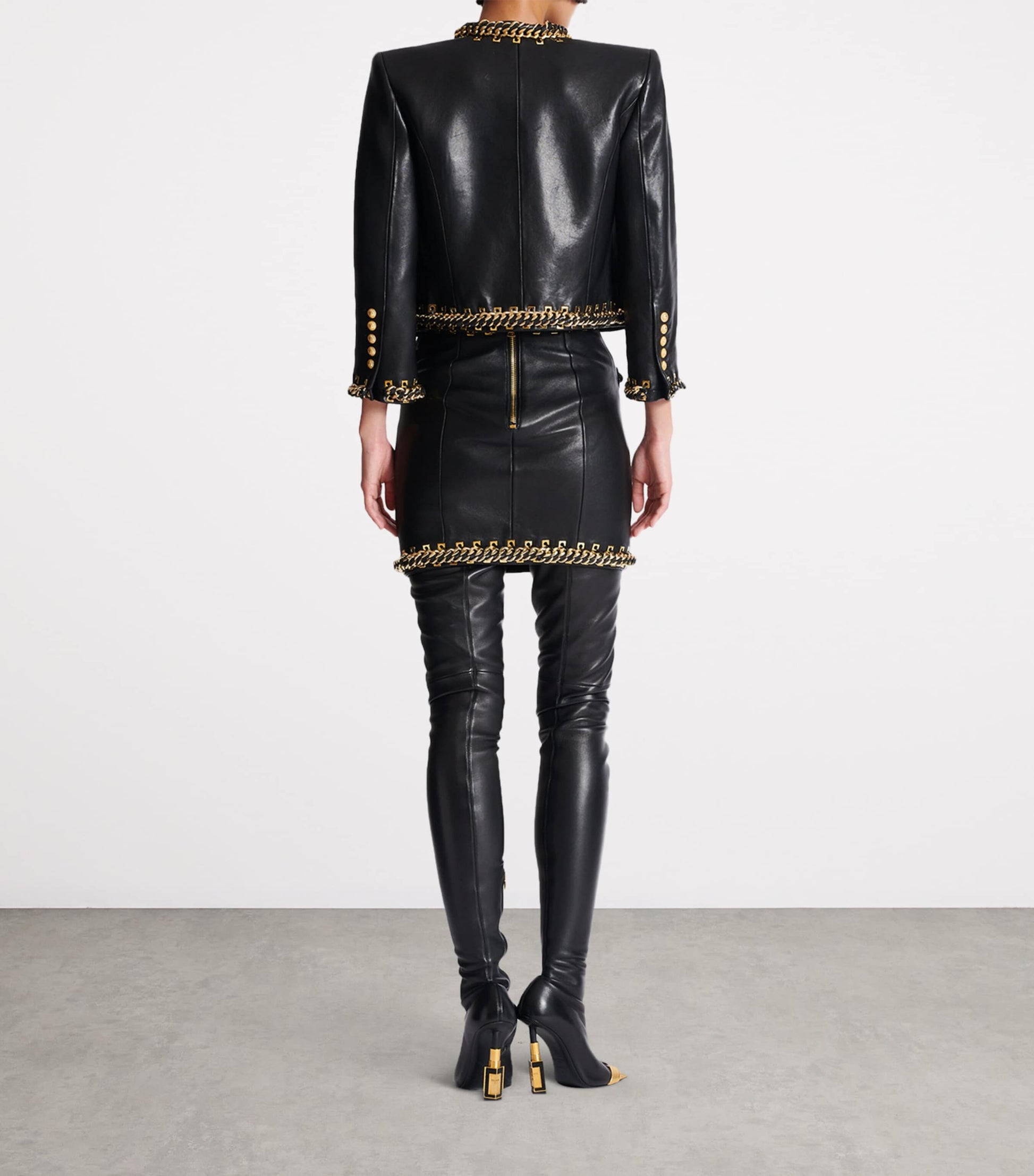 Balmain Black Leather Chain-Detail Jacket