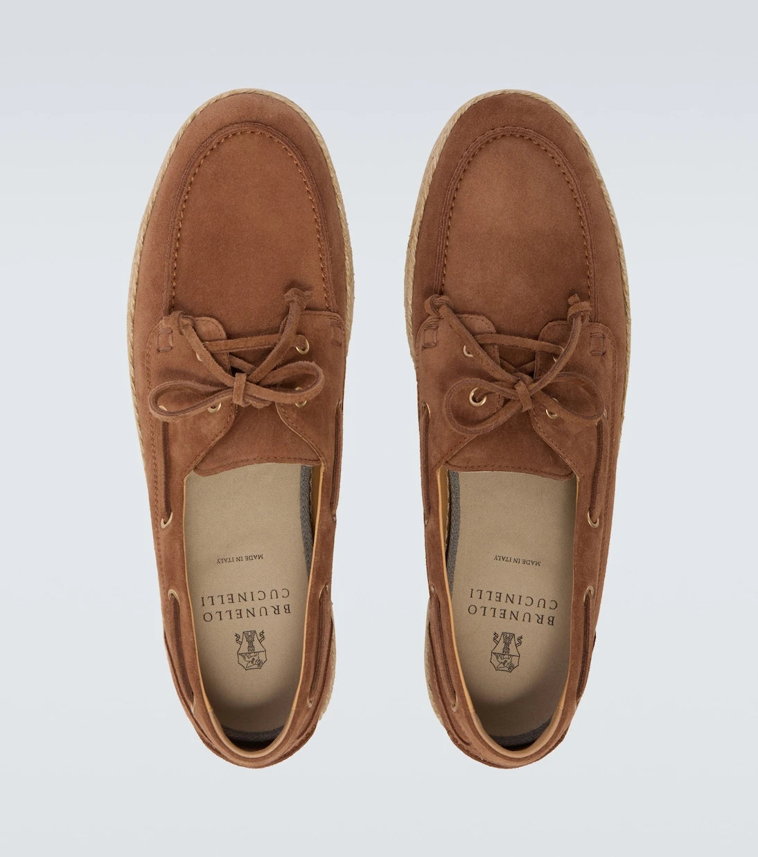 Brunello Cucinelli - Jute-trimmed suede boat shoes
