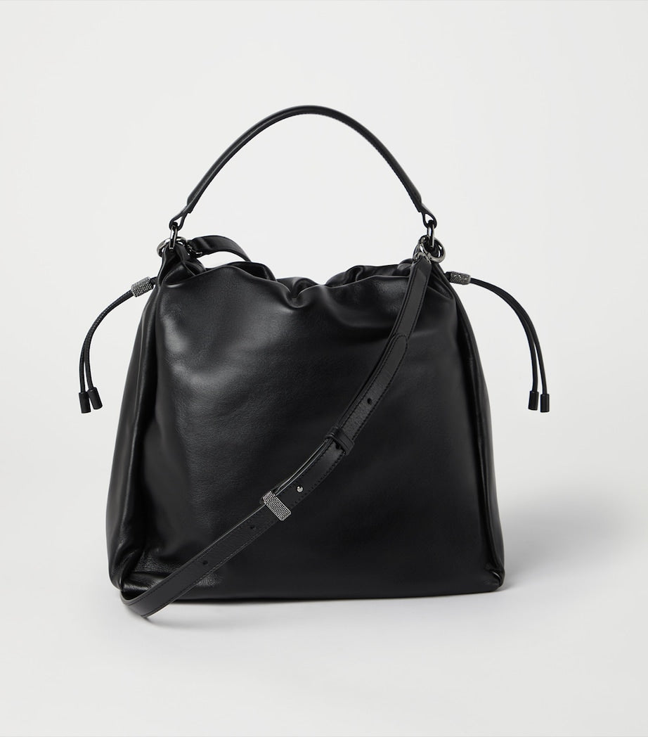 Brunello Cucinelli Black Medium Leather Mellow Bucket Bag