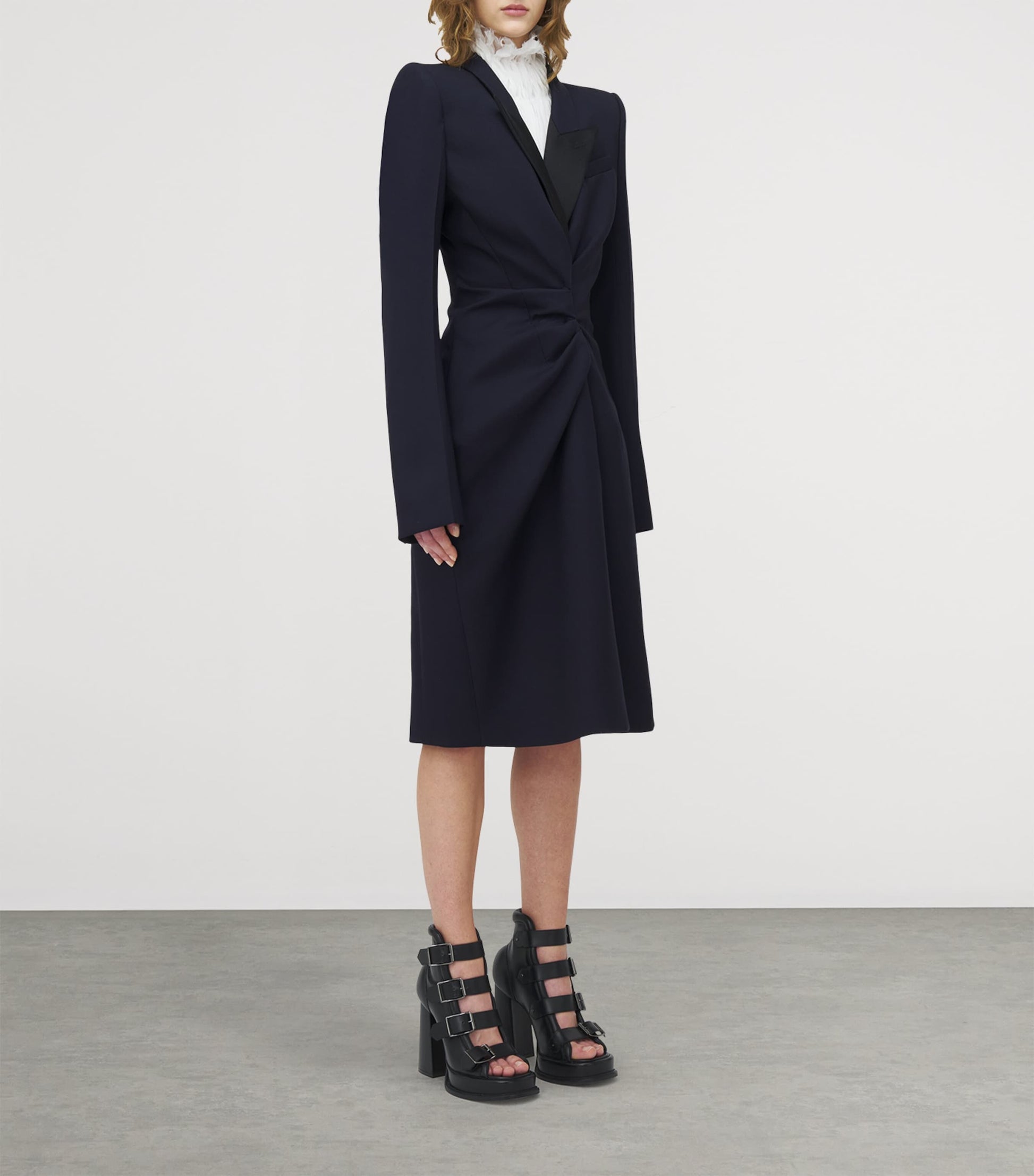 Blue Wool Twisted-Lapel Coat