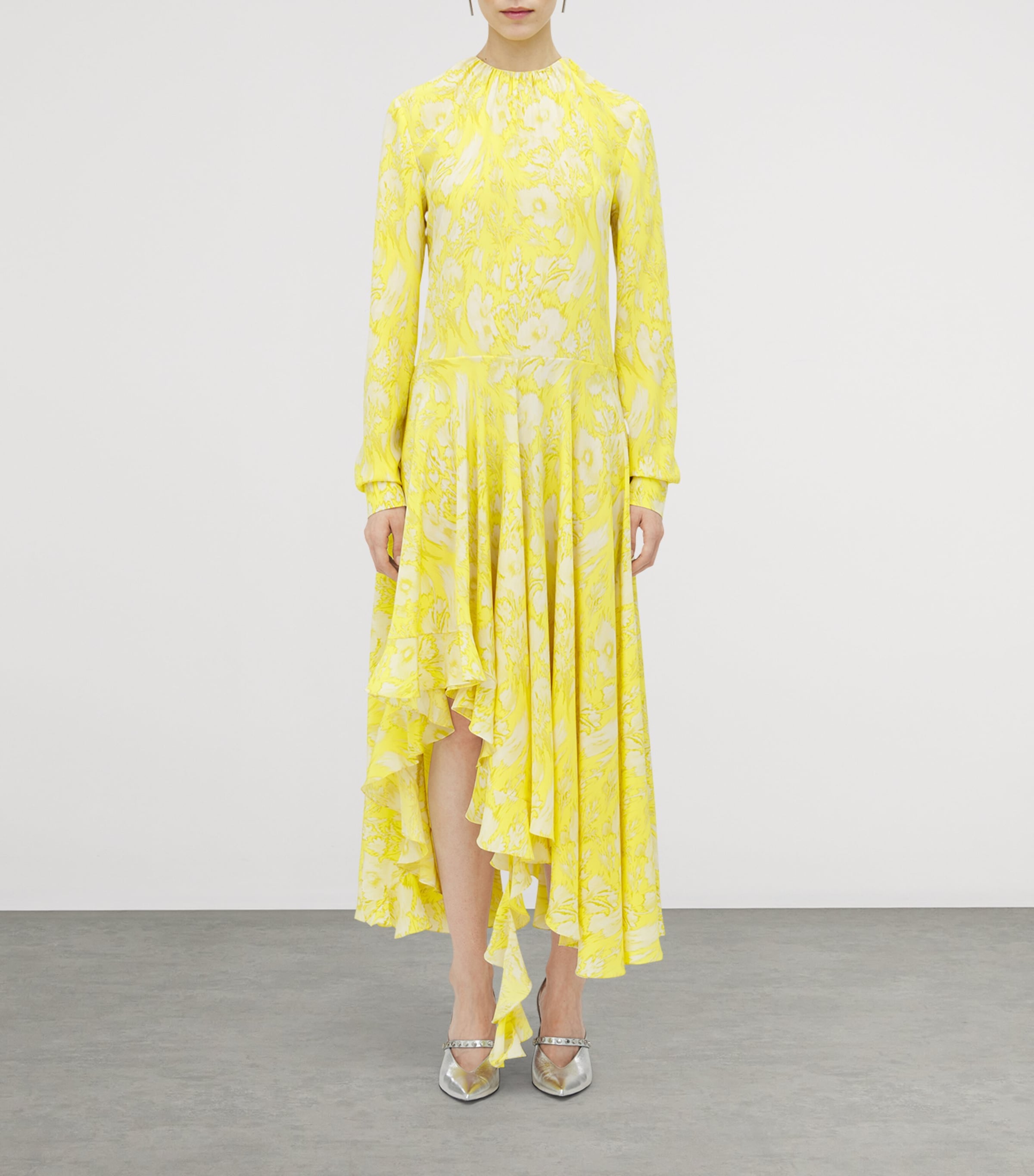 McQueen Gold Silk Floral Maxi Dress
