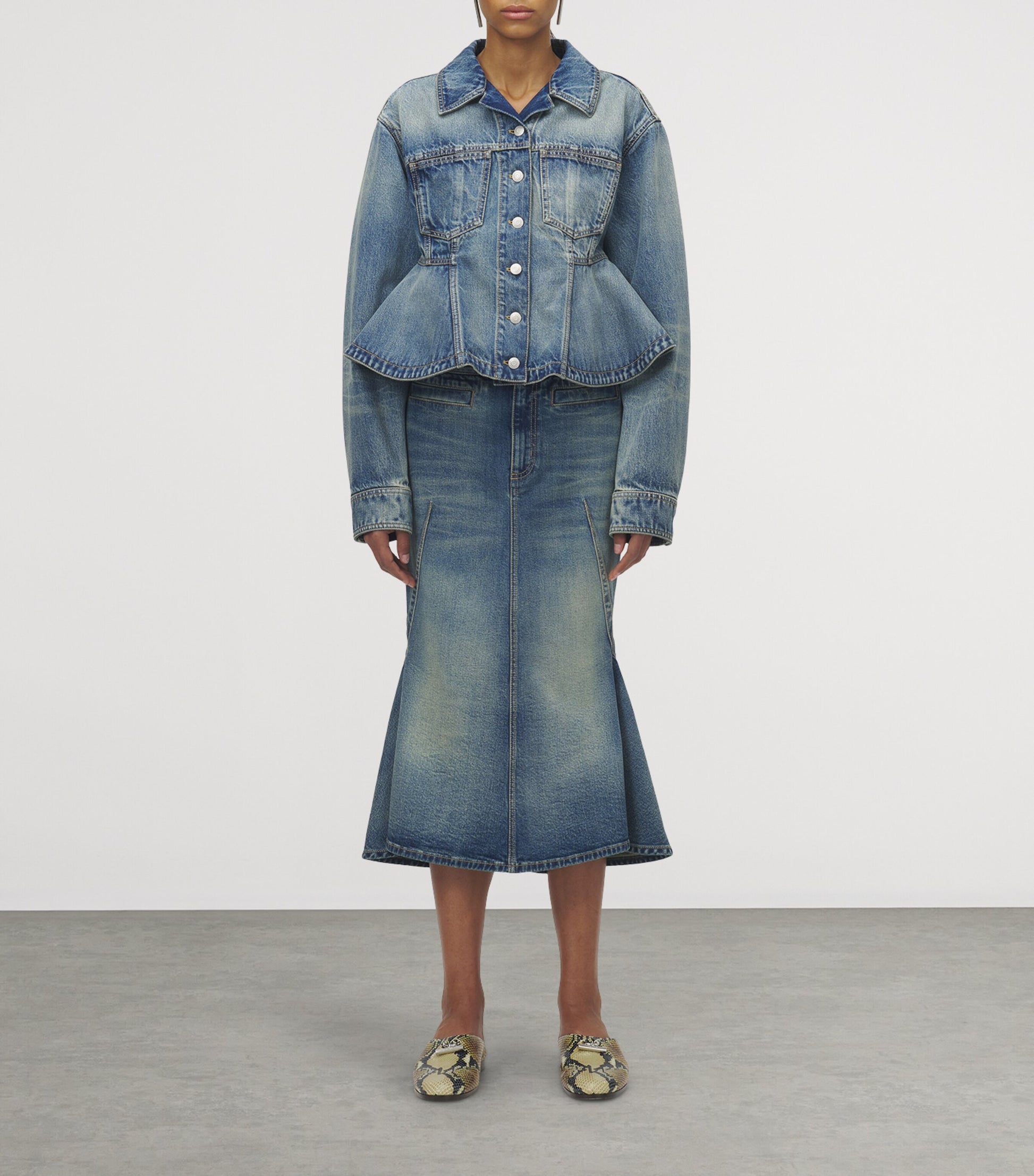 McQueen Blue Denim Kickback Midi Skirt