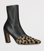 Khaite Beige Leather Leopard-Trim Nevada Ankle Boots 85